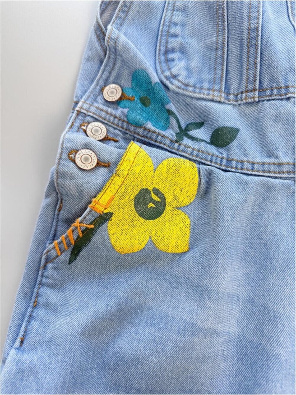 Floral Denim Overalls, Painted Denim Dungarees, Flower Overalls, Cottagecore S - Picture 3 of 9